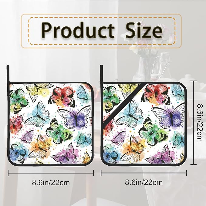 Butterfly Color Pot Holder Set of 2, Heat Resistant Potholders Oven Hot Pads - Image 2