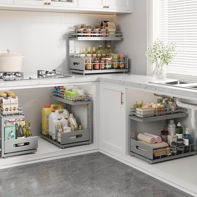 Under Sink Organizer Upgrade To Professional Rails, 2-Tier Dual Pull Out - Image 7