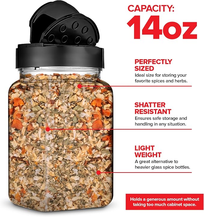 6 Pack 14 oz Plastic Spice Jars, Empty Seasoning Containers - Image 3