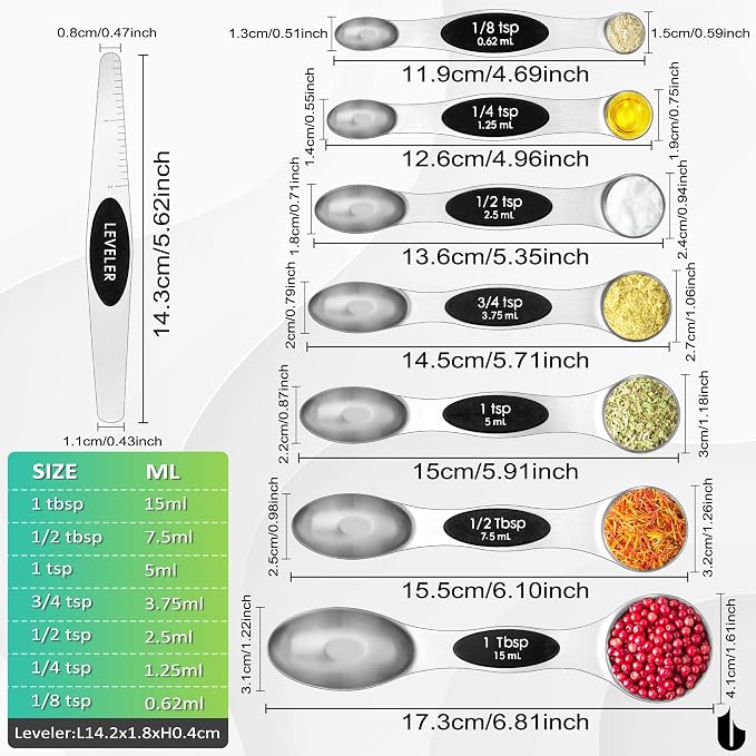 Urbanstrive 8 Pcs Upgraded Magnetic Measuring Spoons Set Stainless Steel Dual - Image 2