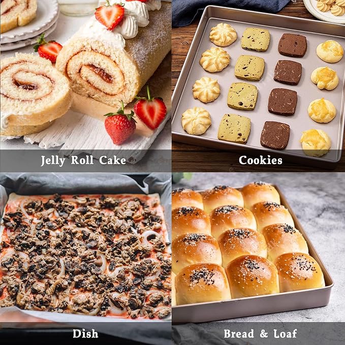 11 Inch Square Baking Sheet Set of 2, Commercial Nonstick Carbon Steel Cookie - Image 3