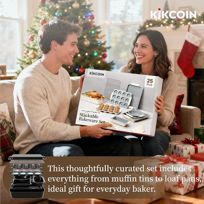 Kikcoin 25 PCS Stackable Baking Pans Set, Non-stick Bakeware Sets - Image 8