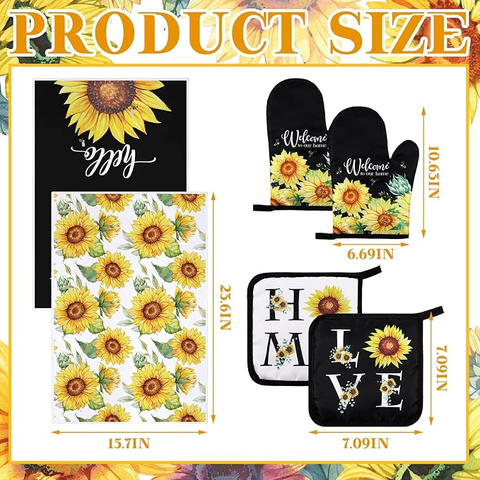 Leinuosen 6 Classic Sunflower Kitchen Towels Kitchen Decor and Accessories Set - Image 3