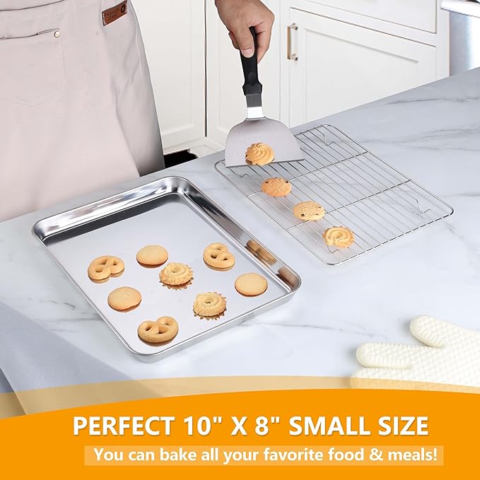 Homikit Baking Sheet with Wire Rack, 10.5 x 8 Inches Stainless Steel Small - Image 5