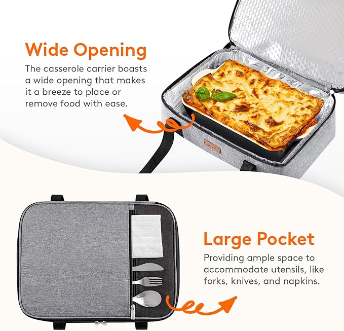 Lifewit Insulated Double Decker Casserole Carrier, Expandable Lasagna Lugger - Image 6