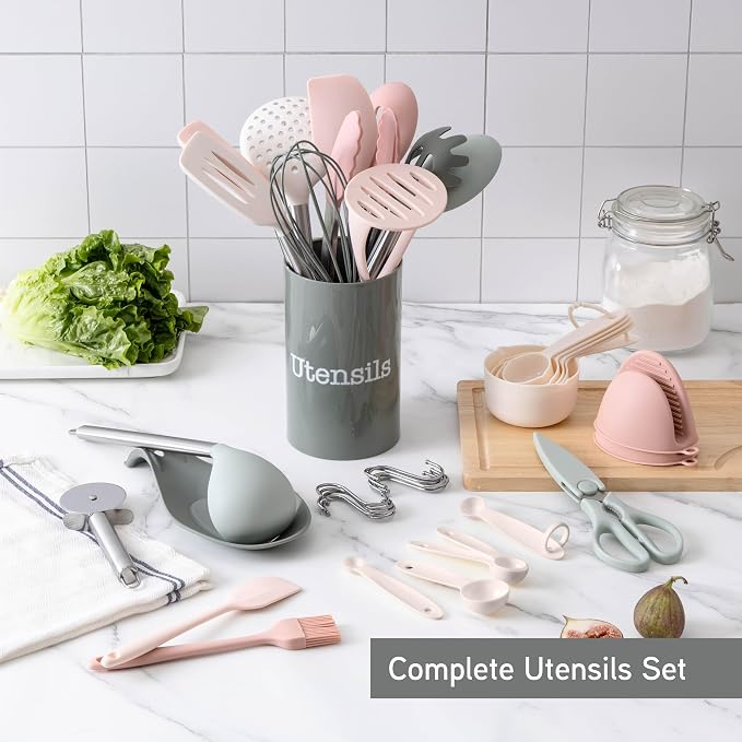 COOK WITH COLOR Silicone Cooking Utensils, Kitchen Utensil Set, Cooking Utensils - Image 3