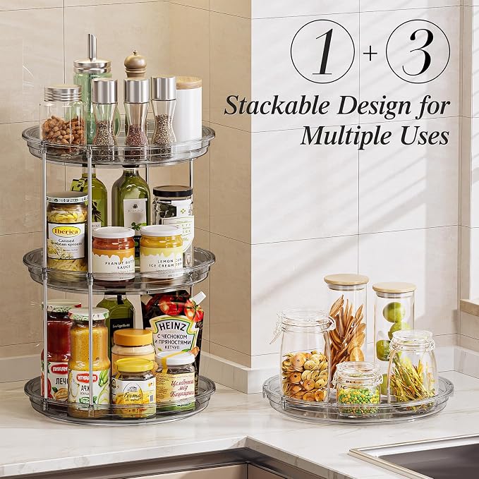 LAMU 2 Pack 2 Tier Lazy Susan Turntable Organizer 10.6'' Rotating Spice Rack - Image 3