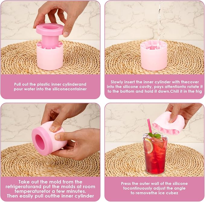 2 Pack Cylinder Silicone Ice Cube Molds, Easy-Release Ice Cube Trays - Image 4