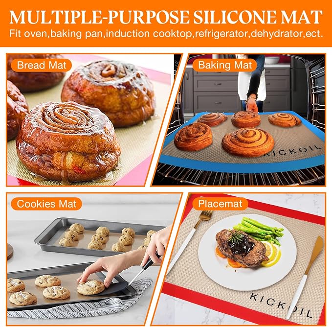 Silicone Baking Mat Large Baking Mat Set of 3-2 Half Sheets 16.5" x 11.6" +1 - Image 6