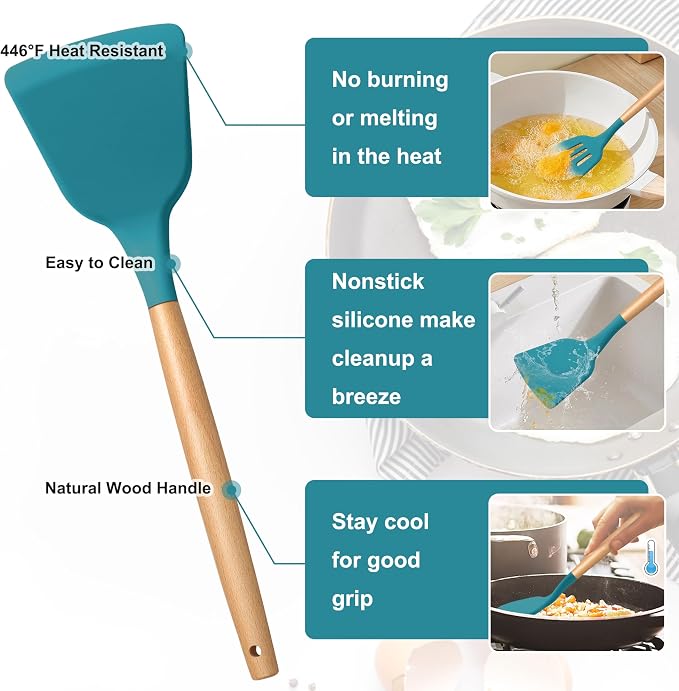 E-far Blue Silicone Cooking Utensils Set, 10-Piece Kitchen Utensils Set - Image 3