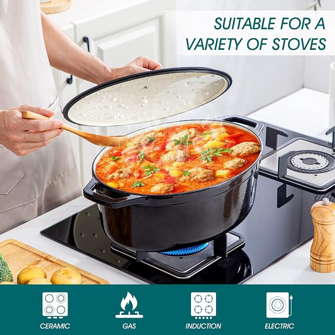 vancasso Enameled Cast Iron Oval Dutch Oven, 9.3 Quart - Image 3