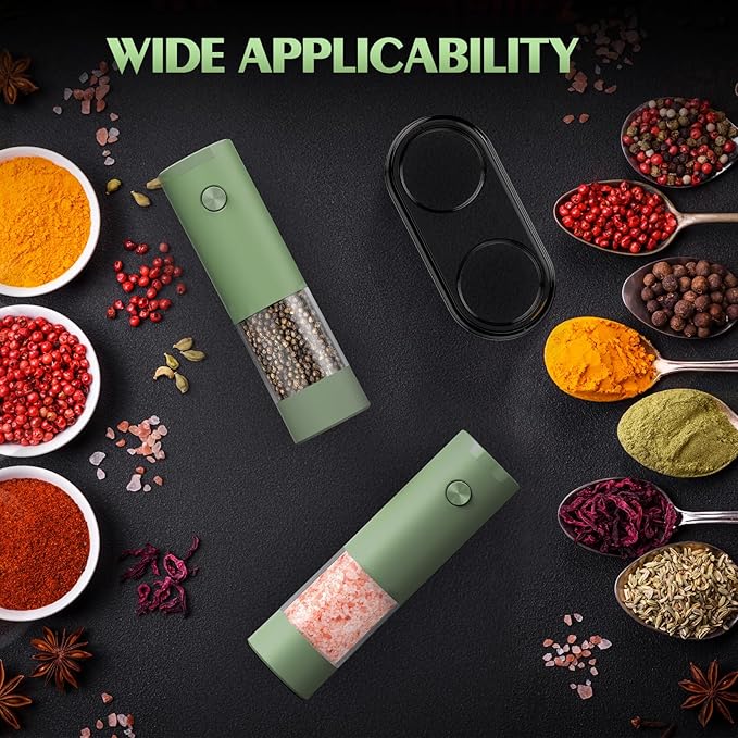 Salt and Pepper Grinder Set Mom Gifts, Electric Automatic Green Salt Pepper - Image 5
