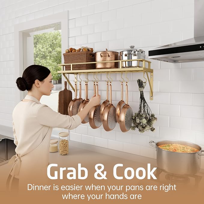 KES 30-Inch Gold Pot Rack, Wall Mounted Hanging Pot and Pan Organizer - Image 7