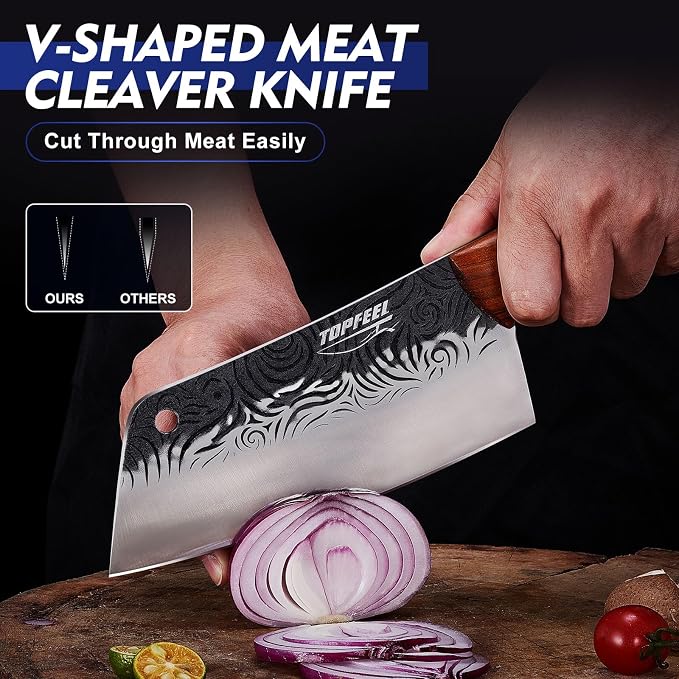 Topfeel Butcher Knife Set 5PCS, Hand Forged Kitchen Knives Set Serbian Chef - Image 3