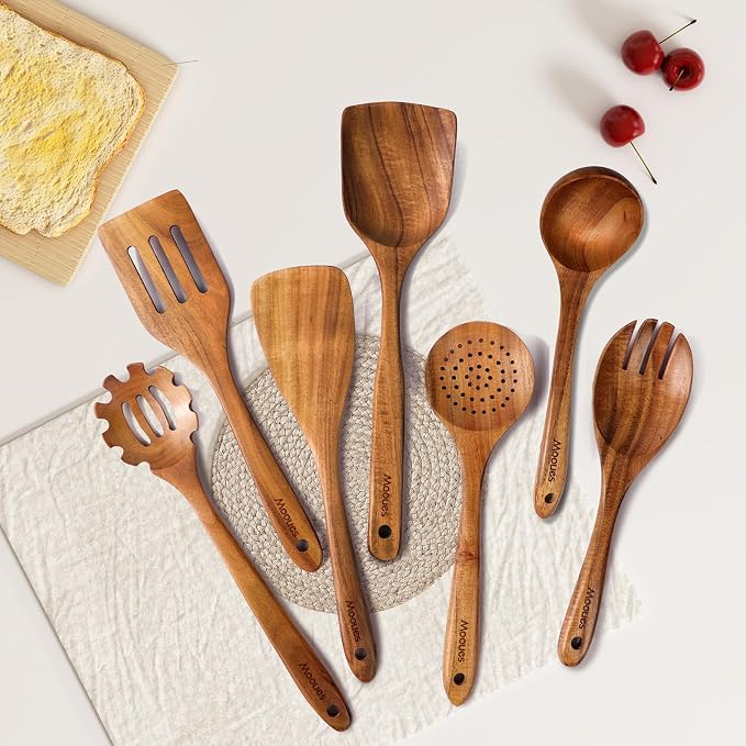 Mooues Wooden Spoons for Cooking, Wooden Utensils for Cooking Natural Teak - Image 7