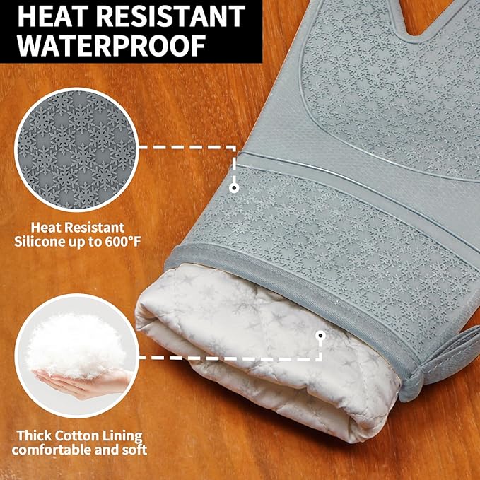 Hovico Silicone Oven Mitts, Heat Resistant 500F Kitchen Mitts 2PCS, 11.6" - Image 3