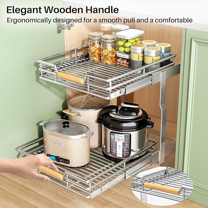 Pull out Cabinet Organizer, 2 Tiers 15"W X 21"D, Heavy Duty Smooth Sliding - Image 10