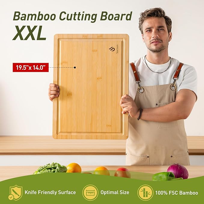 Extra Large Charcuterie Bamboo Board Non Slip Feet Over Sink Wooden Cutting - Image 3
