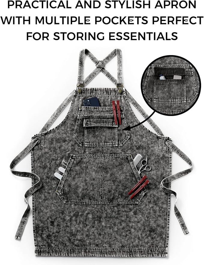 Denim Apron with Pockets for Hair Stylist Gardening Craftsmen Barista Women - Image 8