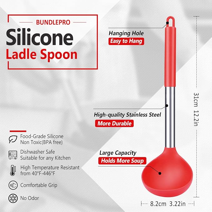 Pack of 2 Ladle Spoon, Silicone Large Spoon - Image 2