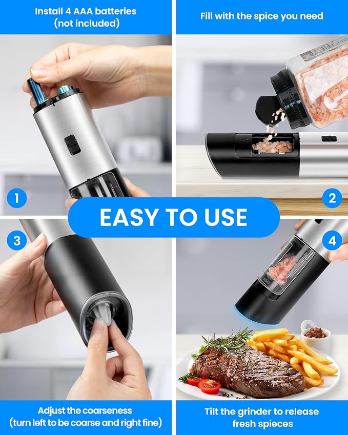 Gravity Electric Pepper and Salt Grinder Set of 2 Pack, One Hand Automatic - Image 7