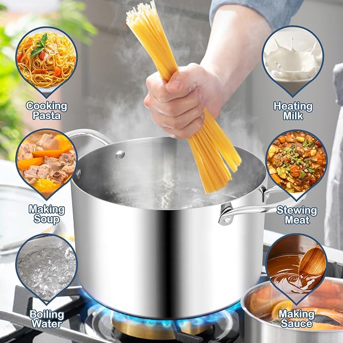 TeamFar 3.5 Quart Stock Pot, Tri-Ply Stainless Steel Pasta Cooking Pot - Image 5