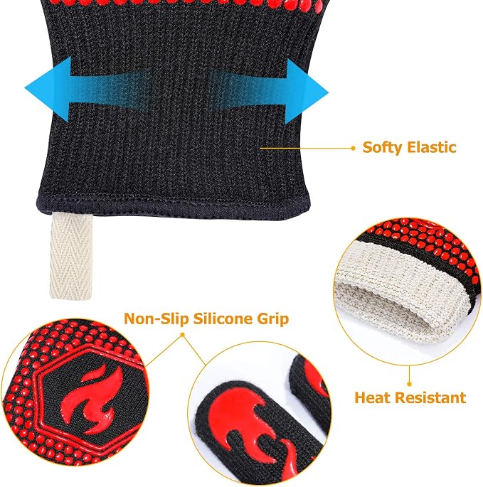 QUWIN BBQ Gloves, BBQ Accessories 1472℉ Extreme Heat Resistant, Grilling Gloves - Image 6