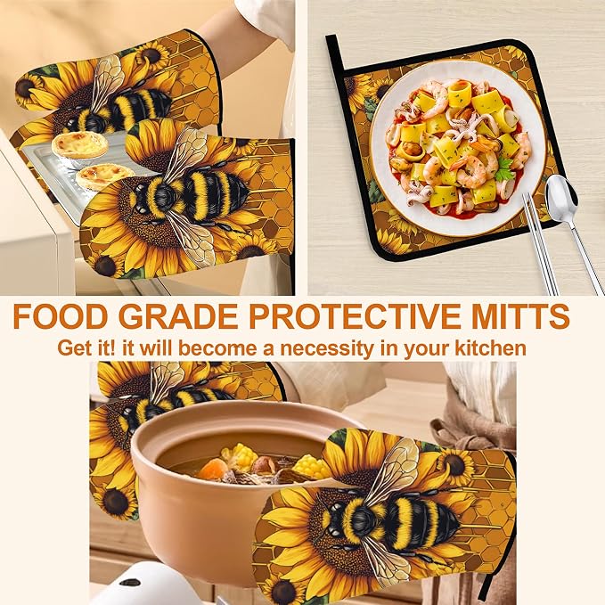Sunflower Bee Oven Mitts and Heat Resistant Pads - Image 5
