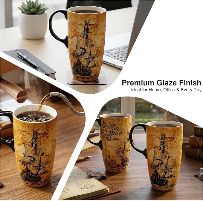 Topadorn Ceramic Travel Mug - 17 Oz Coffee Mug Ceramic Latte Teacup with Color - Image 9