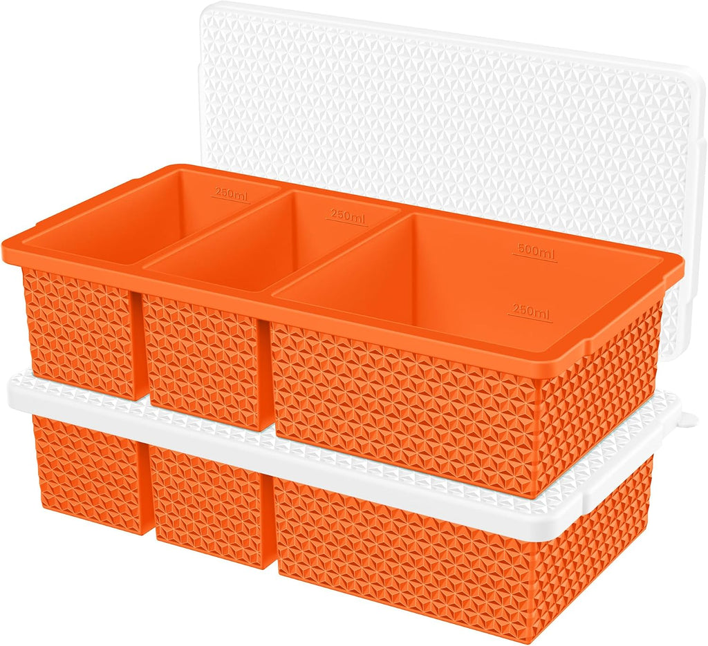 Silicone Freezer Trays with Lid (2-Pack), 1-Cup & 2-Cup Silicone Molds