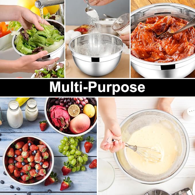 E-far Mixing Bowls with Lids, 12-Piece Stainless Steel Salad Bowls Metal - Image 4