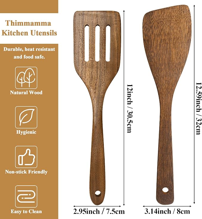 Wooden Spatula Nonstick Turner Acacia Wood, Ideal Cookware Utensils - Image 4