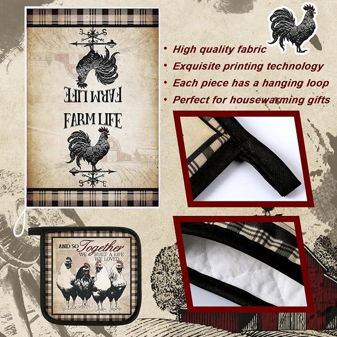Leinuosen 6 Barn Farm Farmhouse Kitchen Decor Dish Towels Oven Mitts and Pot - Image 5