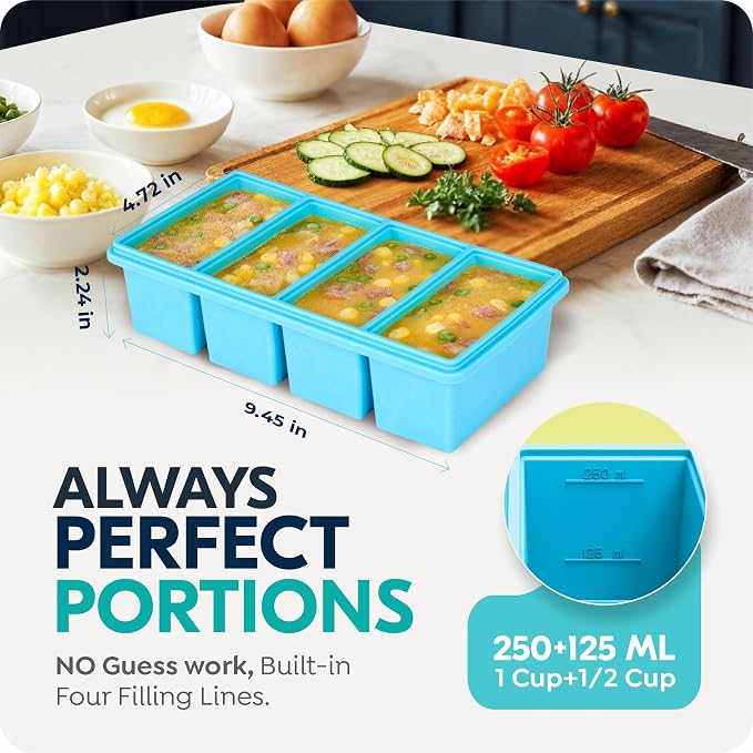 Silicone Freezer Trays with Lids, 2 Cup & 1 Cup Soup Container Style Ice Cube - Image 2