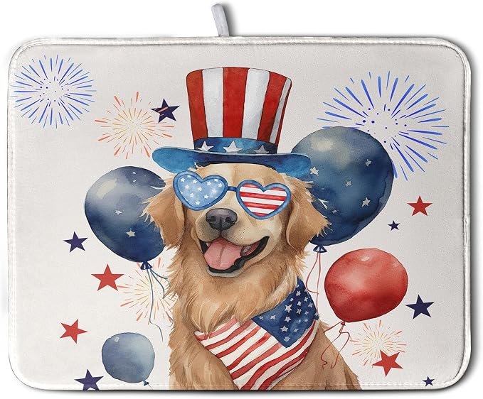 4th of July Patriotic Dog Dish Drying Mat 18 x 24 Inch US Independence Day Blue - Image 2