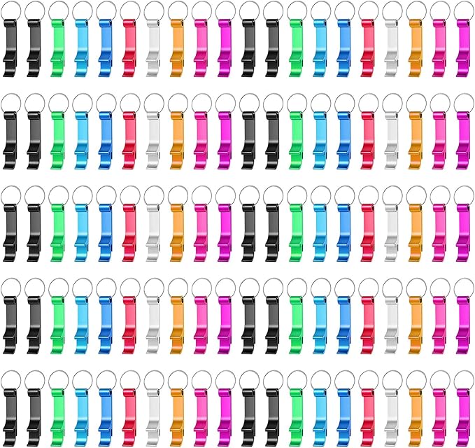 200 Pack Colorful Metal Bottle Opener Keychains, Tiny Opener Party Favor by Yugada