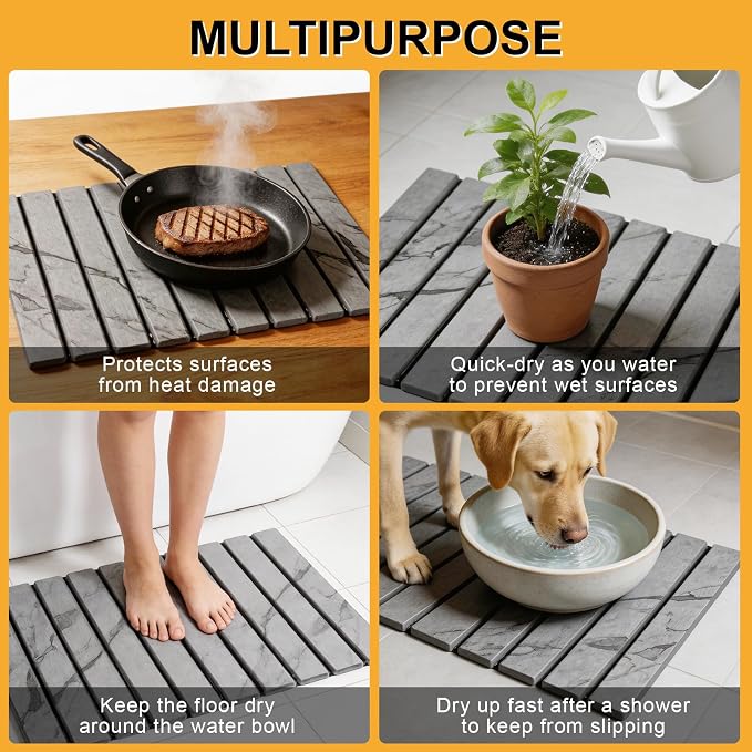 Stone Dish Drying Mat for Kitchen Counter, Foldable Water Absorbing - Image 6