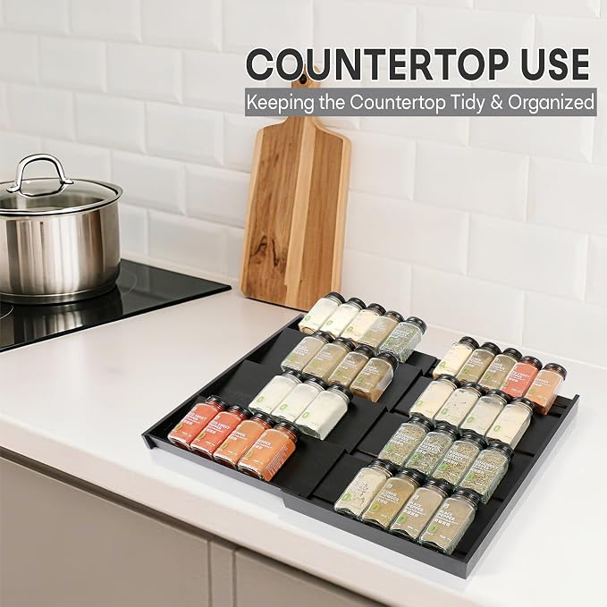 Bamboo Spice Drawer Organizer, Expandable 4 Tier Spice Rack - Image 7