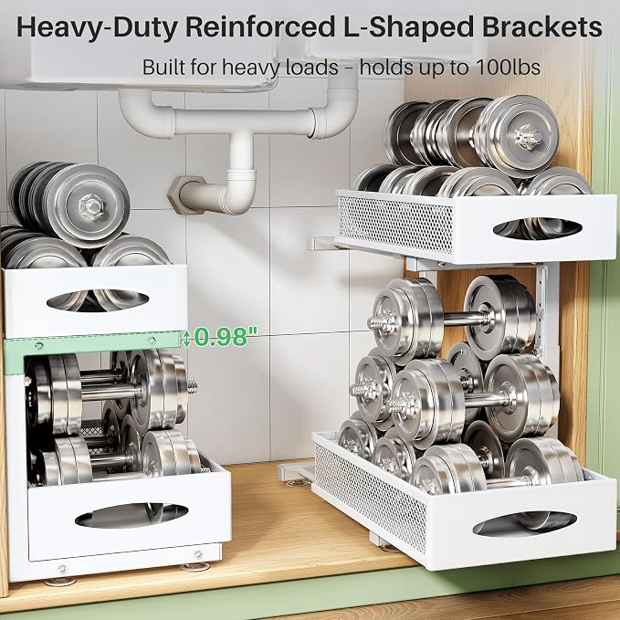 Under Sink Organizer, 2 Tier Pull out Cabinet Organizer Baskets - Image 5