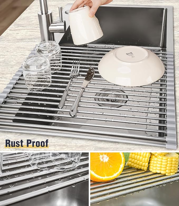 Tomorotec 21" x 15.5" Roll Up Dish Drying Rack Over Sink Drying Rack Sink Cover - Image 2