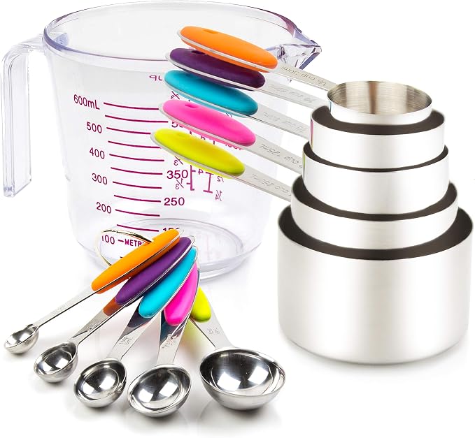 Measuring Cups and Spoons Set 11 Piece. Includes 10 Stainless Steel Measuring by CONTROLKITCHEN