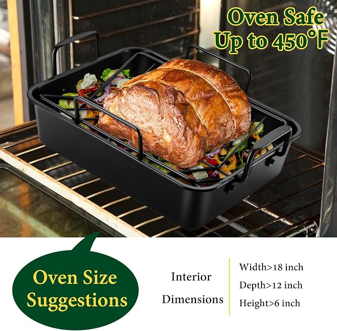 E-far Roasting Pan with Racks, Small Stainless Steel Turkey Roaster with - Image 4