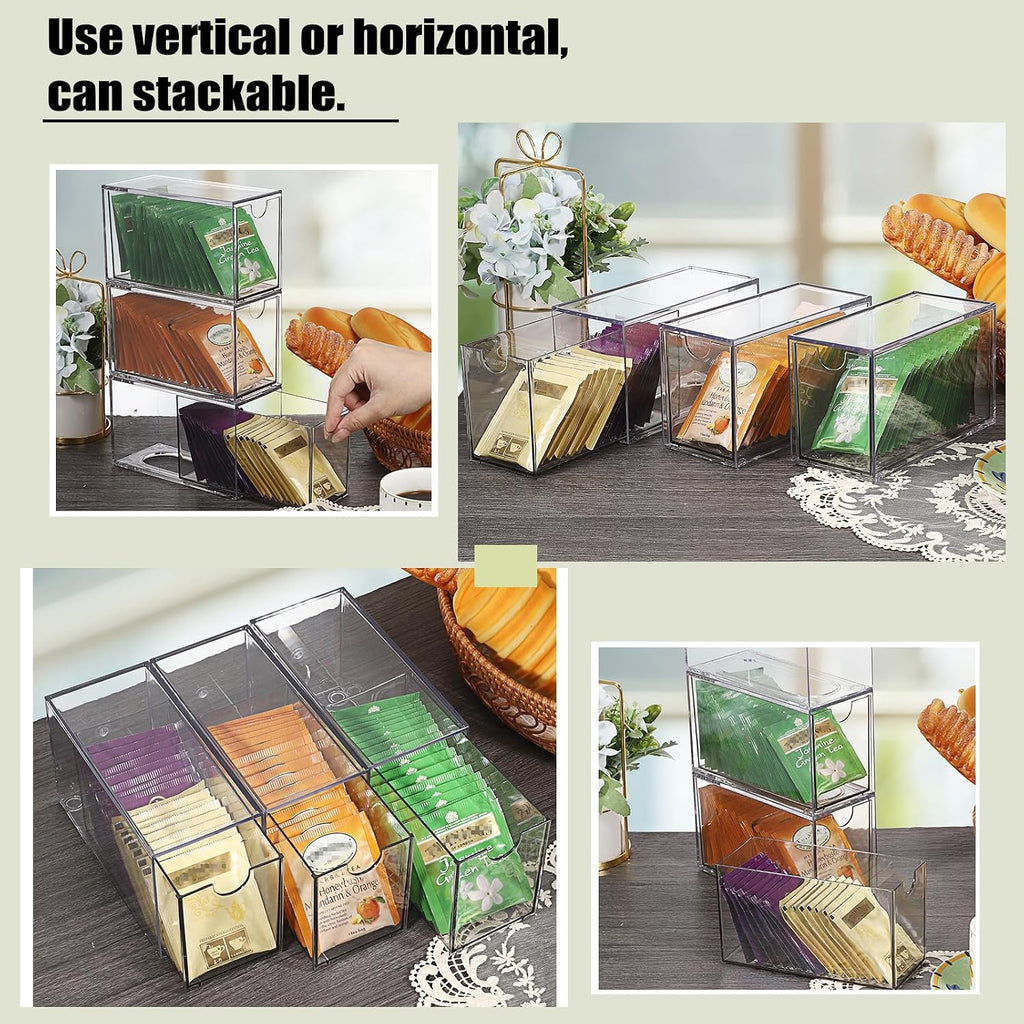 ELLDOO 3 Drawers Tea Bag Organizer, Clear Acrylic Stackable Tea Bag
