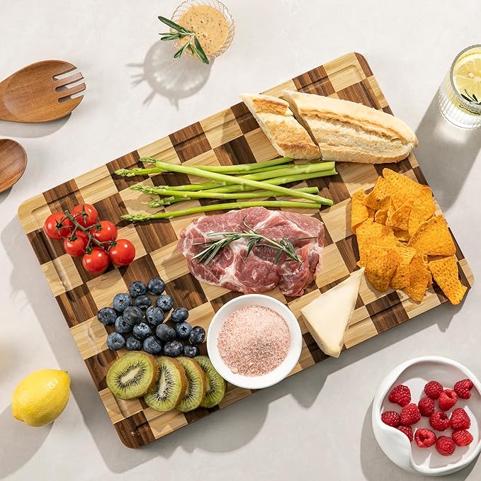 THETCHRY Bamboo Cutting Boards for Kitchen, Checkered Wooden Cutting Board - Image 2