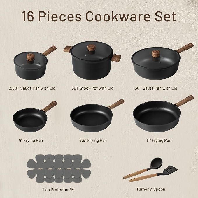 CAROTE Nonstick Pots and Pans, Induction Titanium Cookware Set 16pcs Kitchen - Image 2