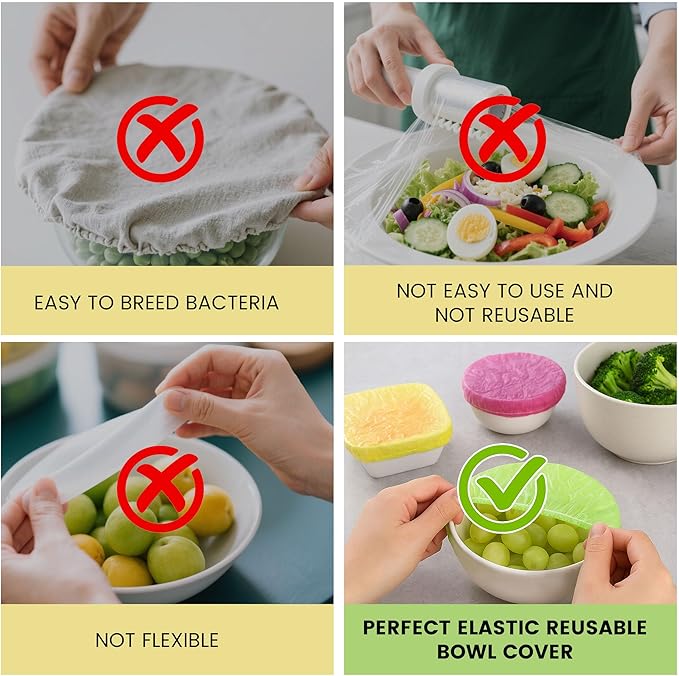 HANSGO 120PCS Reusable Bowl Covers – Elastic Plastic Food Storage Wraps - Image 3