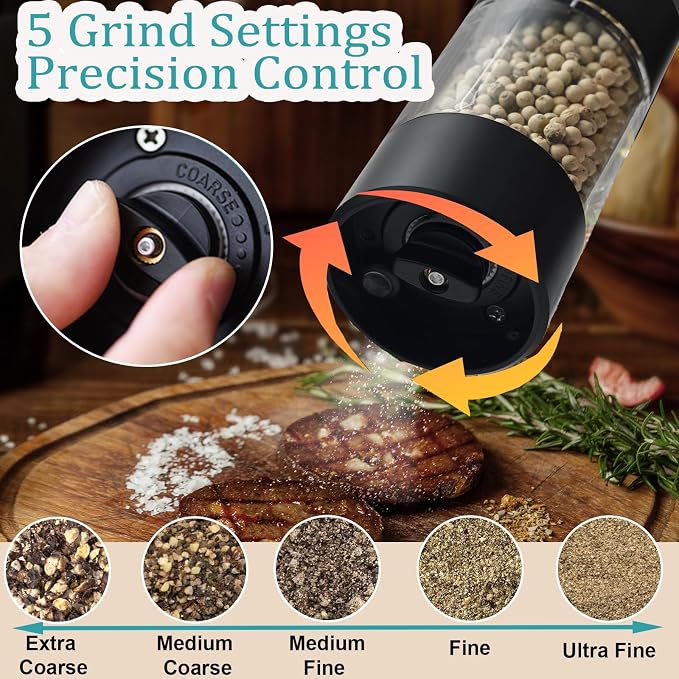Electric Salt and Pepper Grinder, Automatic Battery Pepper Mill Shakers - Image 2