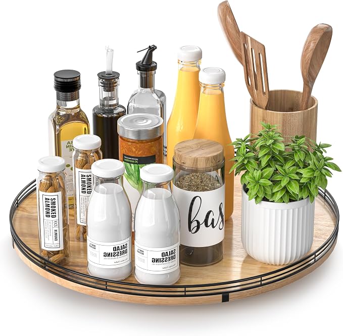 16" Lazy Susan Oak Wood Turntable Organizer by AMH