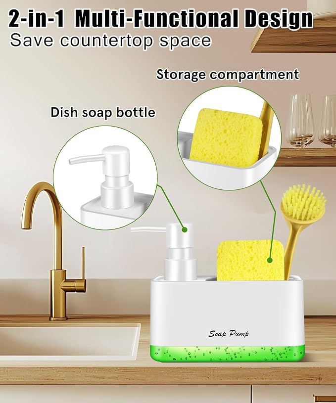Dish Soap Dispenser with Sponge Holder, 2-in-1 Countertop Small Soap Dispenser - Image 5