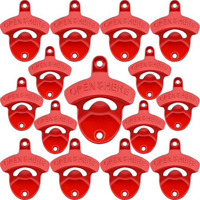 15 PCS Red Wall Mounted Beer Bottle Opener Rustproof, Bulk Soda Cap Opener by Wallmountedbottleopener